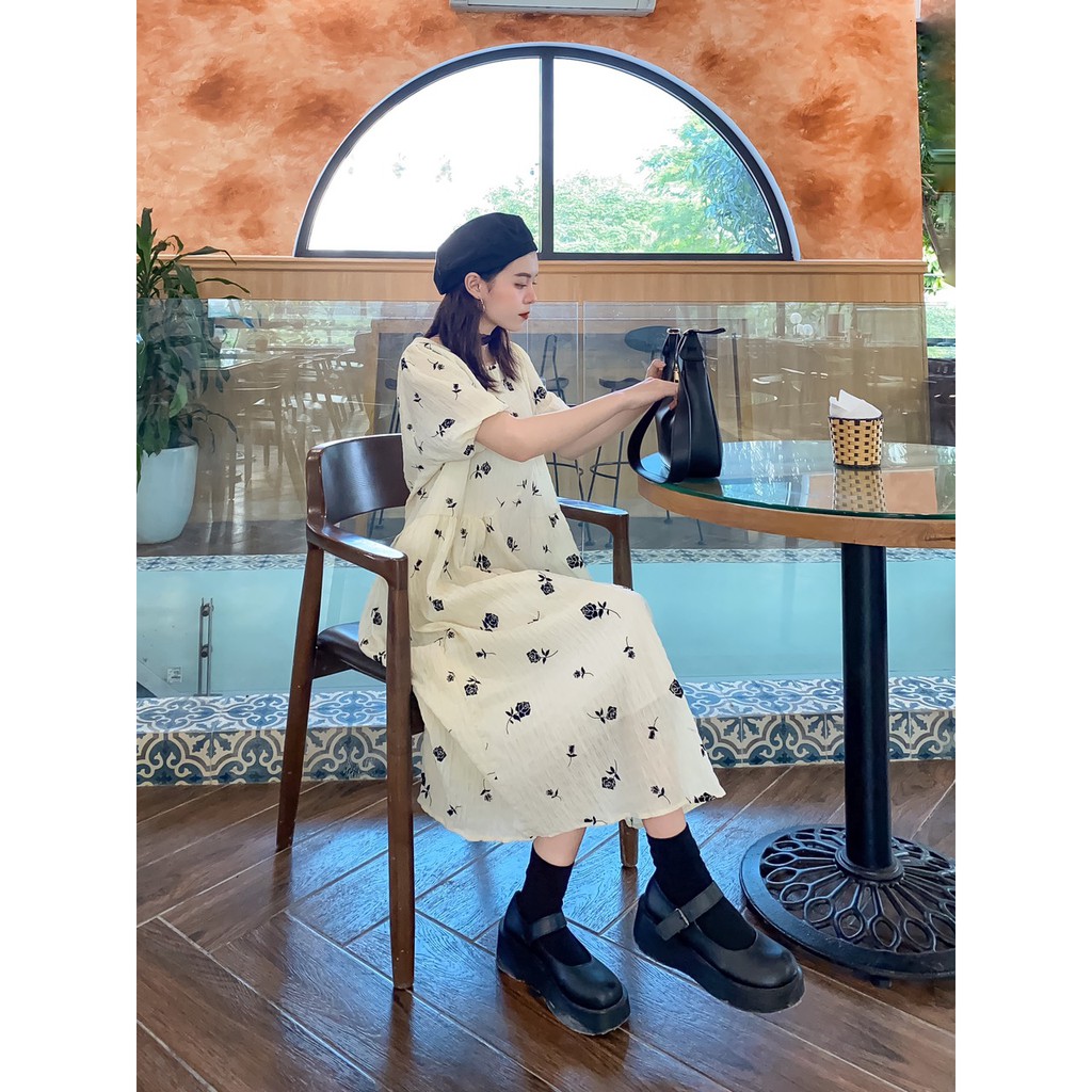 VÁY BABY CỘC TAY BE HOA HỒNG ĐEN | BigBuy360 - bigbuy360.vn