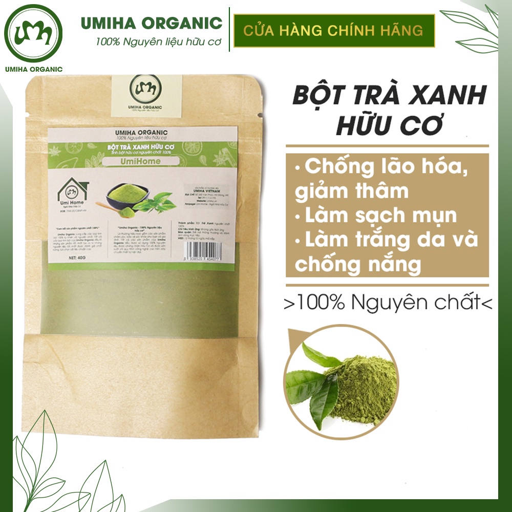 Bột Trà Xanh đắp mặt hữu cơ UMIHOME 40G nguyên chất, làm trắng da, ngừa mụn và thâm hiệu quả, chống lão hóa