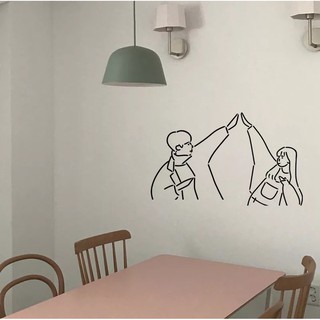 Giấy Dán Tường / Cửa Kính Trang Trí Phòng Ngủ Hình Cặp Đôi Kiểu Nhật Hàn Dễ Thương