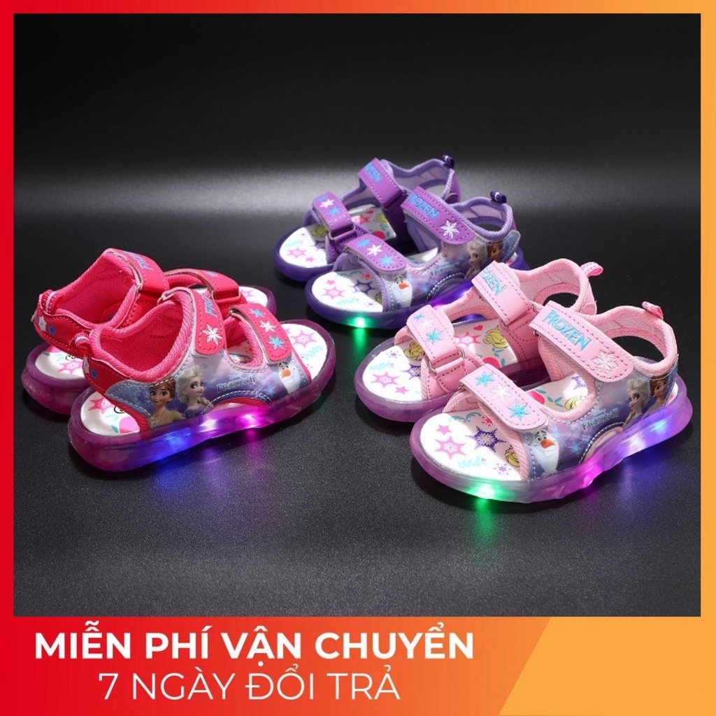 Dép sandal Quảng Châu cao cấp in hình Công chúa Elsa Đèn LED B-212 size 21 đến 31 cho bé