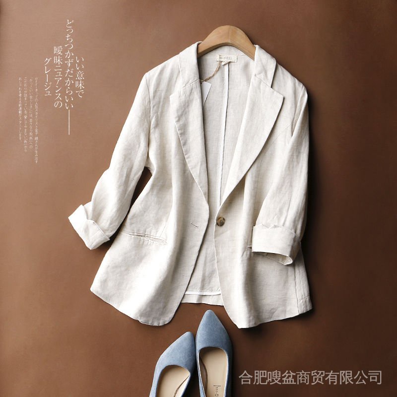 Thin linen small suit coat for women cotton and linen 2022 new spring and summer Korean style slimming cropped sleeve one button suit | BigBuy360 - bigbuy360.vn