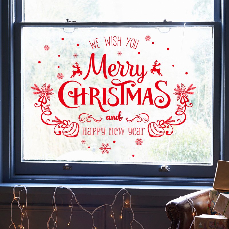 Decal trang trí noel chữ merry christmas đỏ