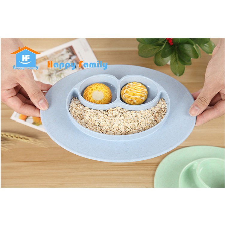 Bộ khay ăn muỗng nĩa mặt cười làm từ sợi lúa mì