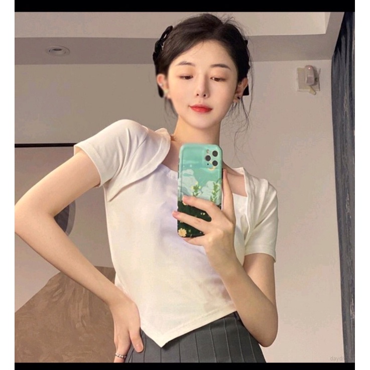 ÁO CỔ VUÔNG LAI NHỌN, áo Croptop cổ U thiết kế độc đáo