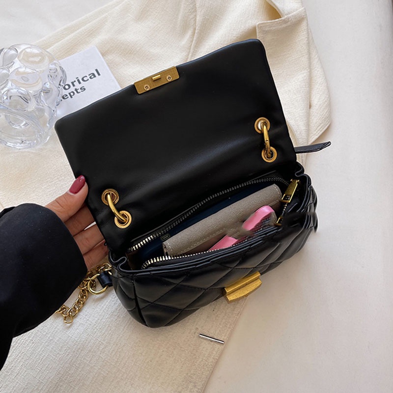 Túi đeo chéo IELGY dáng vuông nhỏ thêu họa tiết sọc hình thoi thời trang dành cho nữ