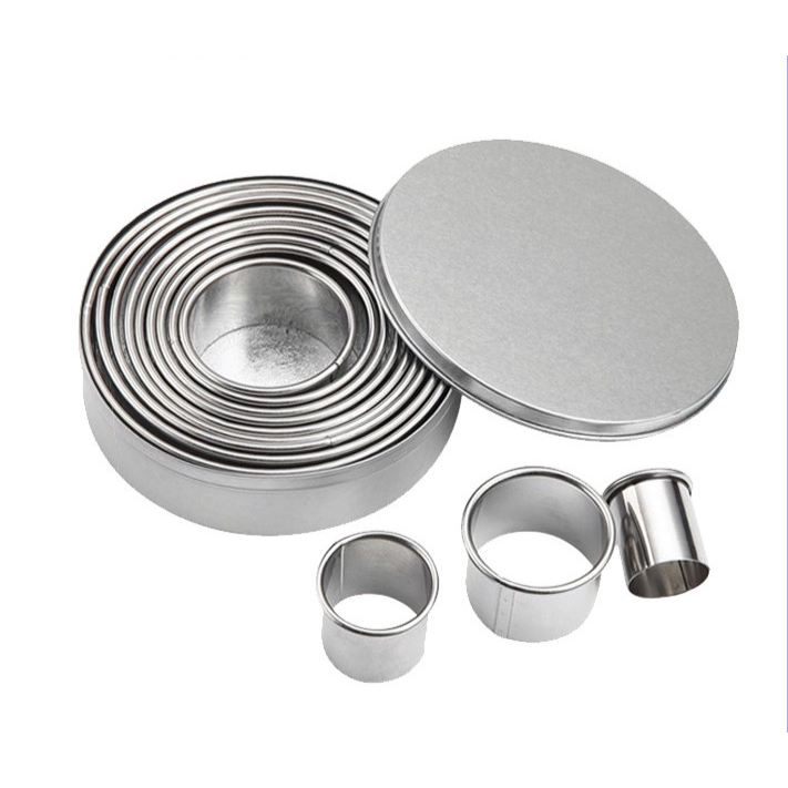 Set 12 khuôn cắt bánh hình tròn bằng thép không gỉ