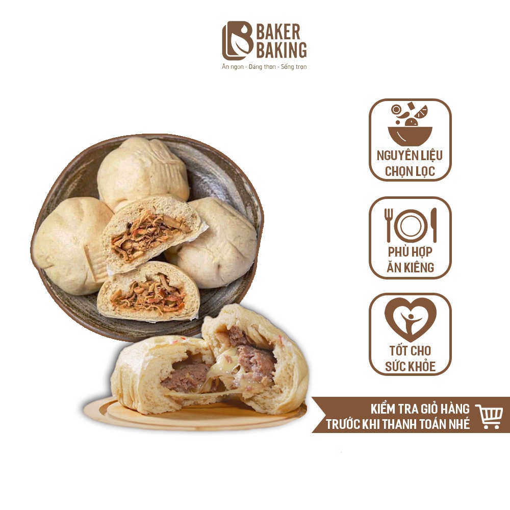 Bánh bao tươi nguyên cám Baker Baking mix vị không chất bảo quản set 4 bánh