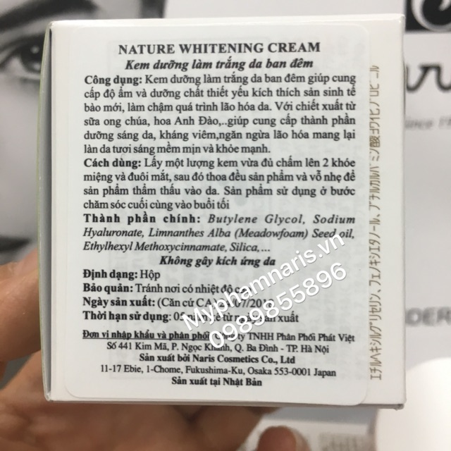 Kem dưỡng làm trắng da ban đêm Nhật Bản Naris Nature Whitening Cream
