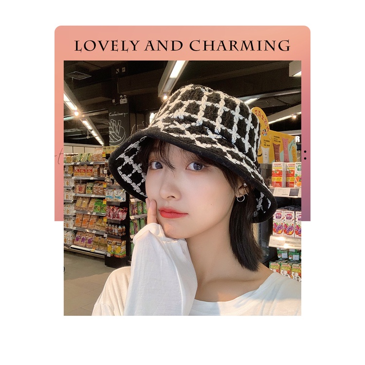 Mũ bucket dạ kẻ thu đông phong cách Hàn Quốc - Nalita shop
