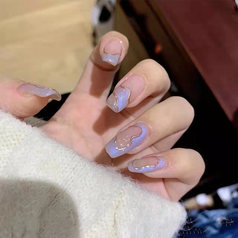 Set 24 Móng Tay Giả Trang Trí Màu Hồng Gradient Xinh Xắn