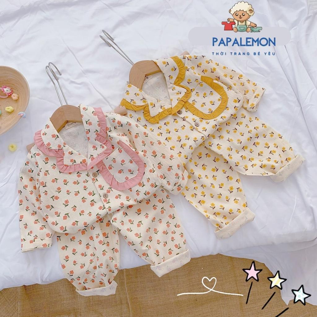 Đồ ngủ cho bé gái B012, bộ quần áo cho bé gái hoạ tiết nhí Cute chất liệu thô đũi mềm mại thoáng mát, PAPALEMON