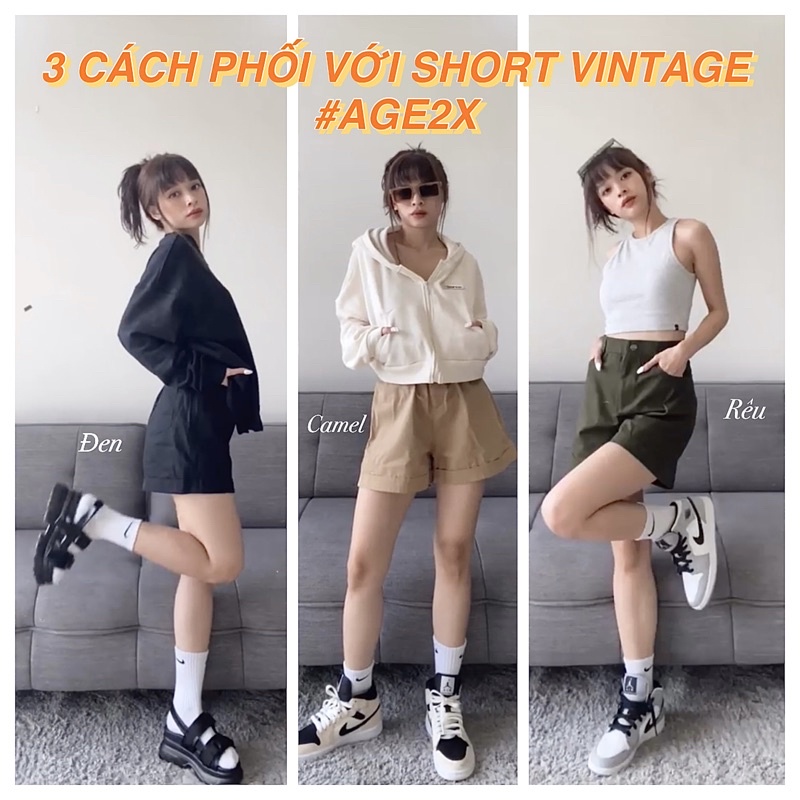 6 màu Quần Short Nữ Lưng Cao AGE2X, Bo Thun Sau Lưng, ống rộng, Tôn Dáng Khi Mặc | BigBuy360 - bigbuy360.vn