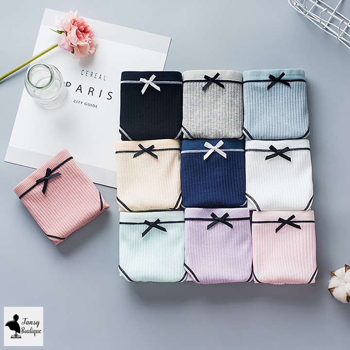 Bộ 10 quần lót nữ cotton kháng khuẩn viền đen phối nơ phong cách Hàn Quốc dễ thương quyến rũ - QLN101