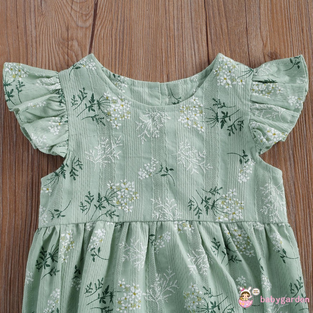 Romper tay xòe cổ tròn in họa tiết hoa kèm băng đô thời trang xinh xắn cho bé gái