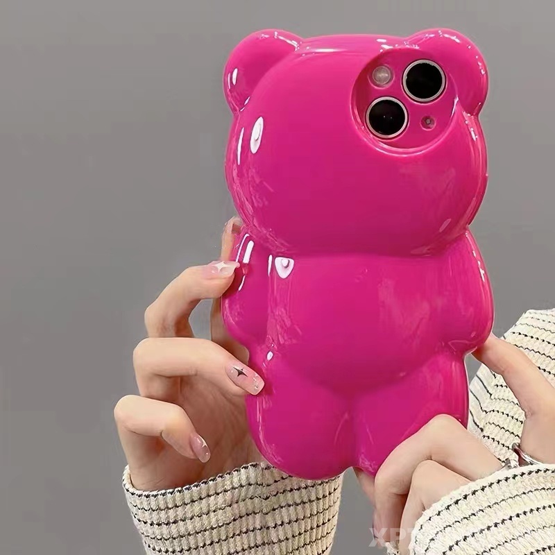 Ốp Điện Thoại Silicone Mềm Chống Sốc Màu Trơn Hình Gấu 3D Cho iPhone13Pro 12Pro MAX 11Pro MAX MAX XR