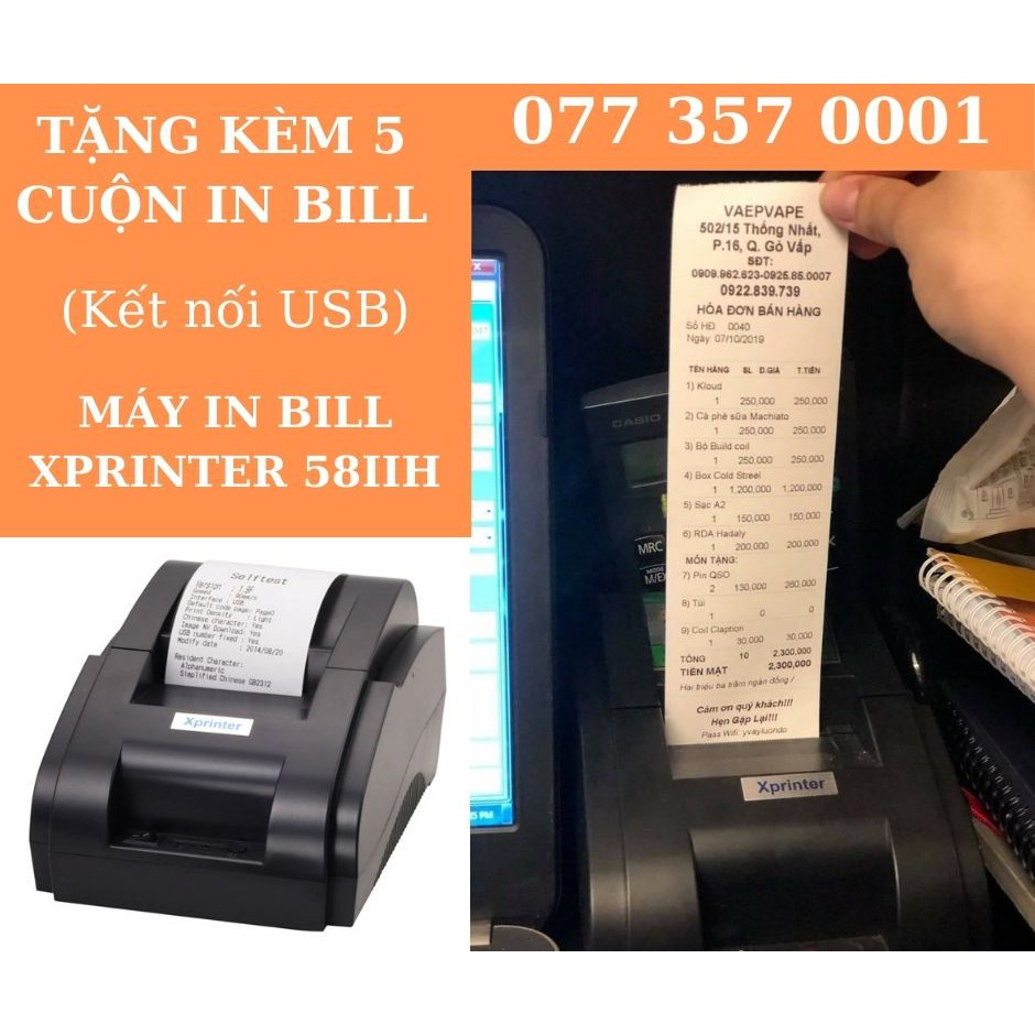 TẶNG KÈM 5 CUỘN BILL Máy In Bill Phần Mềm KiotViet (USB) - Máy in hóa đơn - XPRINTER 58IIH