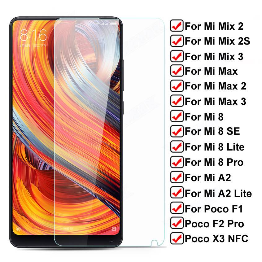 Ốp điện thoại kính cường lực 9H cho Xiaomi Mi Mix 2S Max 2 3 Mi 8 SE Lite Poco X3 NFC F1 F2 Pro