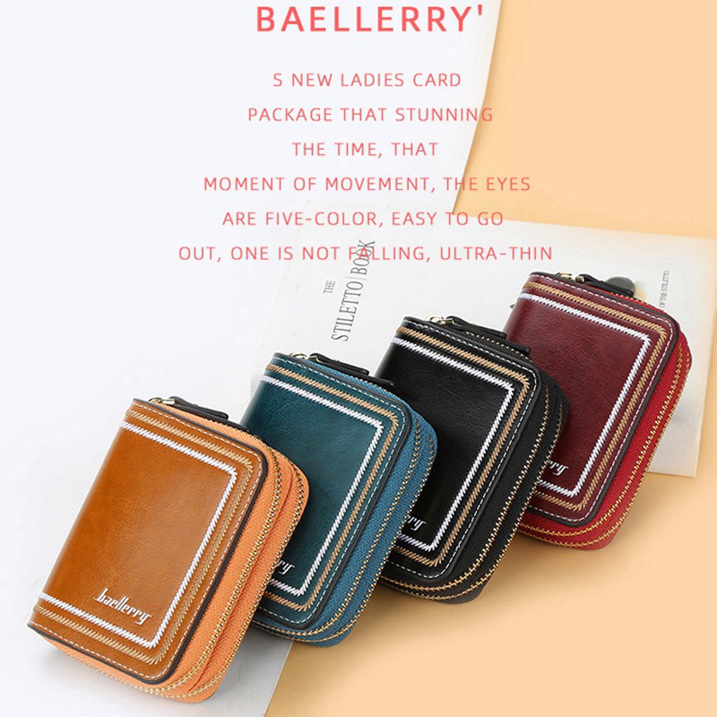 Baellerry Women Wallets Card Holders Classic Short Leather Female Purse Zipper Wallet for Women Cyan