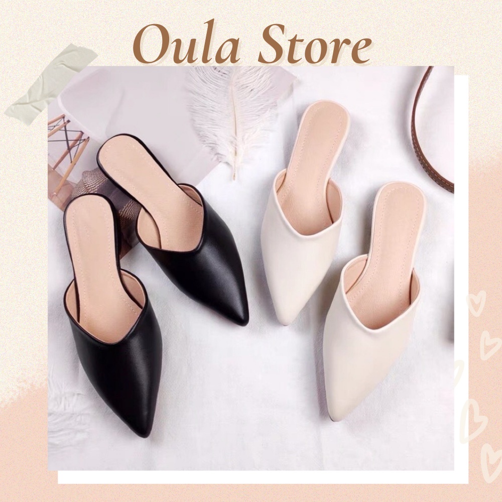 Giày sục nữ gót thấp mũi nhọn kiểu dáng đơn giản 2 màu, SB17 Oula Store