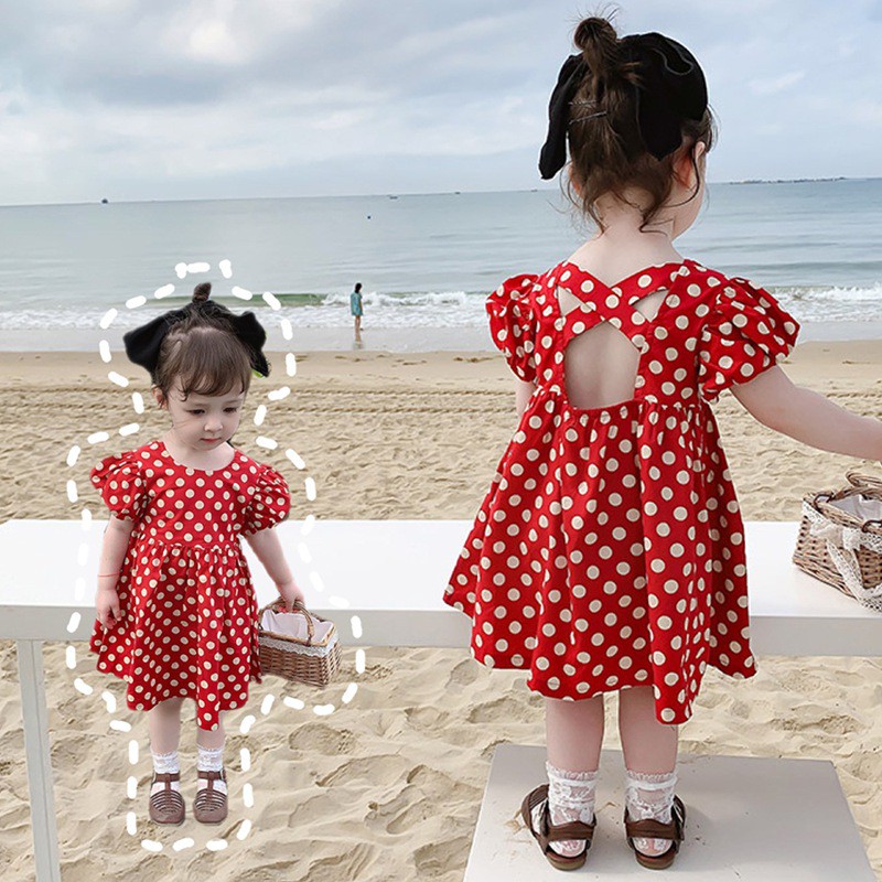 Summer Girls Retro Polka Dot Halter Red Polka Dot Beach Dress