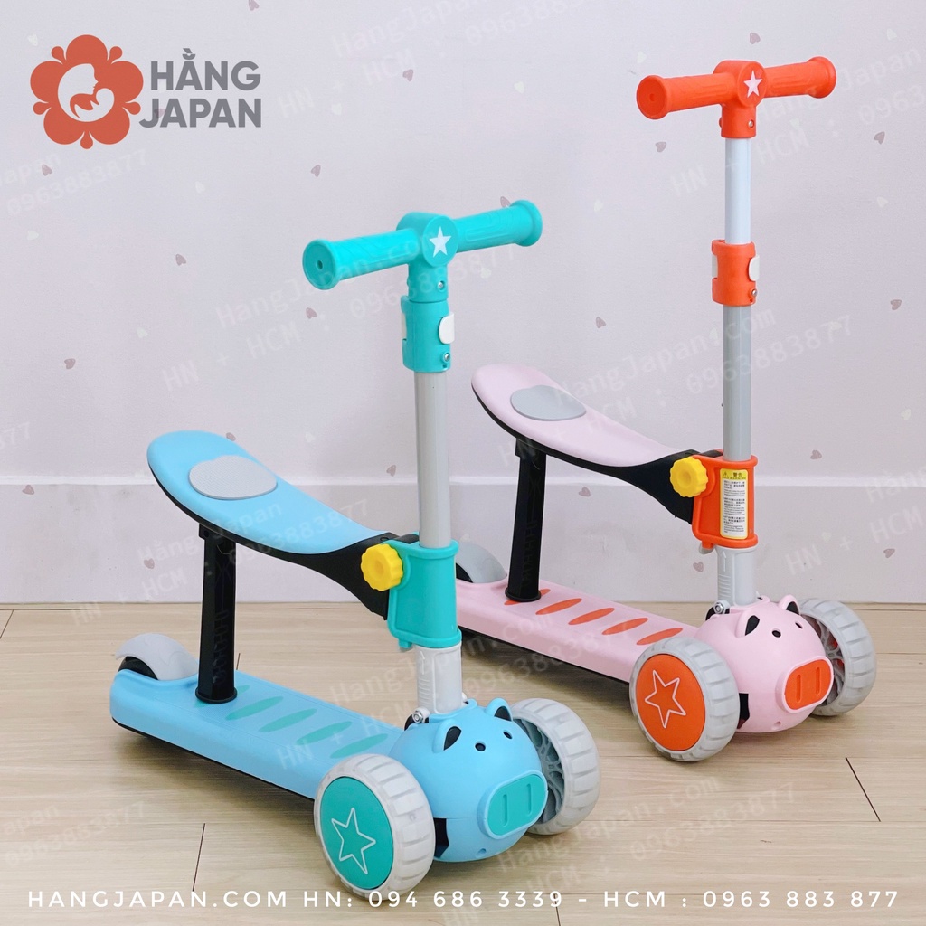 Xe trượt heo Scooter cho bé Umoo UM - 0277 2in1 có đèn phát sáng, vừa là xe scooter vừa là xe chòi chân