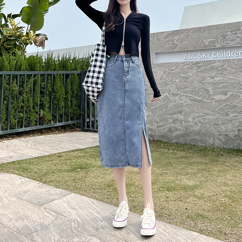 Chân Váy Jeans Dài Xẻ Tà Thời Trang Dành Cho Nữ