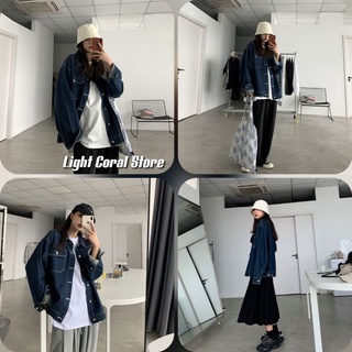 (Có sẵn) Áo khoác jean xanh đậm oversize high fashion chỉ nổi cá tính ulzzang giống idol Hàn (ảnh thật)