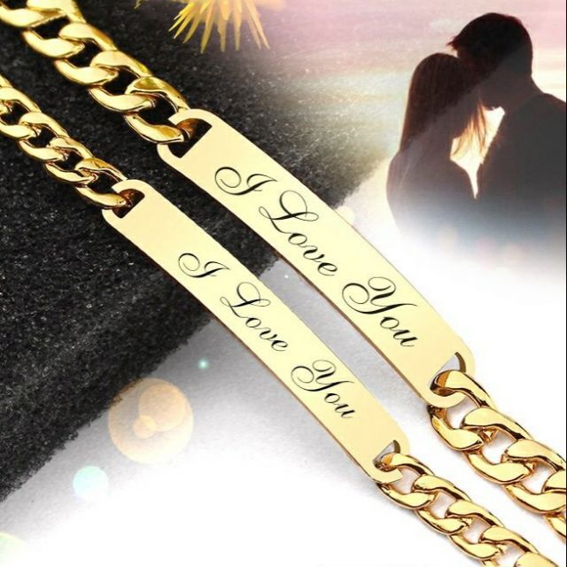 Vòng tay cặp đôi tình yêu inox mạ vàng: I Love You