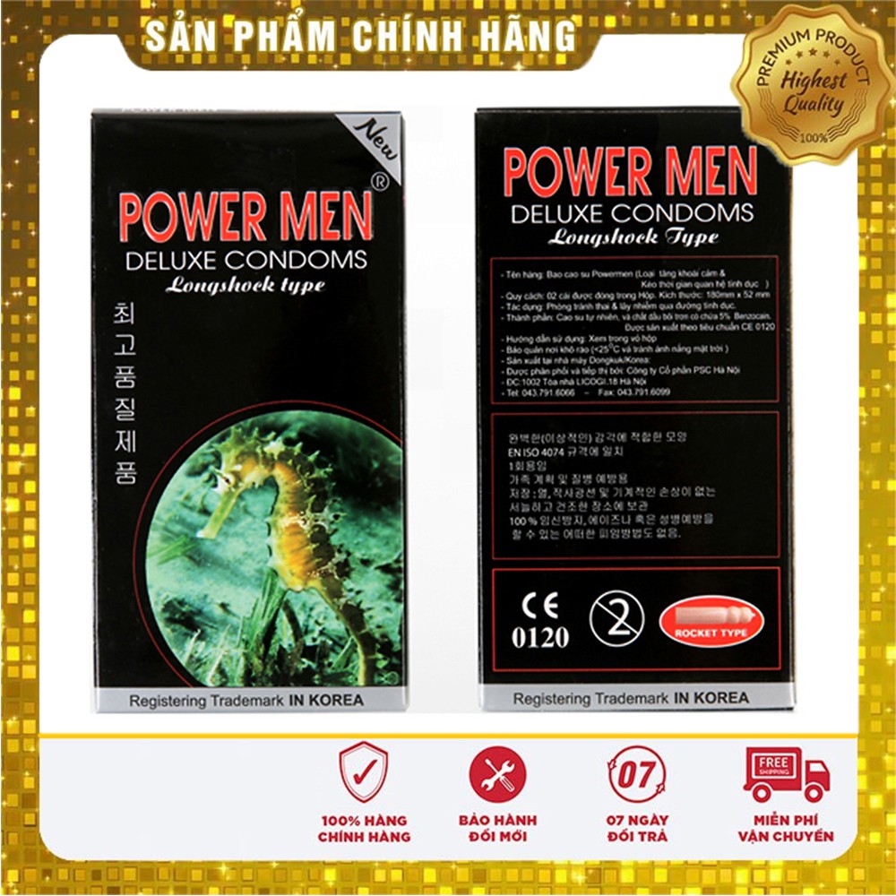 [Che Tên Khi Giao] Bao Cao Su Kéo Dài Thời Gian Quan Hệ Powermen Cá Ngựa Đen 12 Chiếc, Có Gân Gai Bi Tăng Cảm Giác