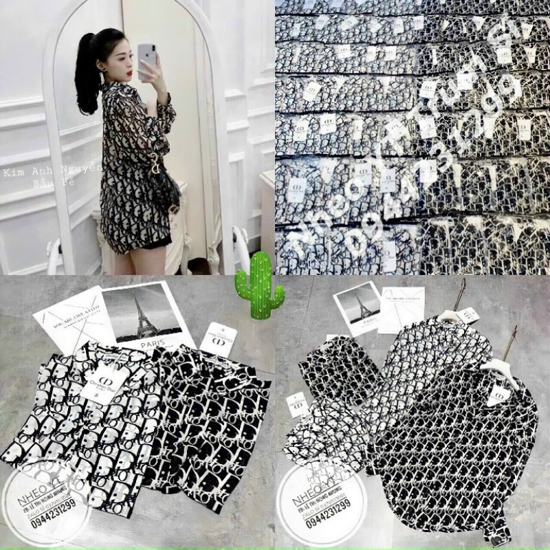Áo sơ mi tay dài họa tiết DIOR form 55kg chất vải kate lụa