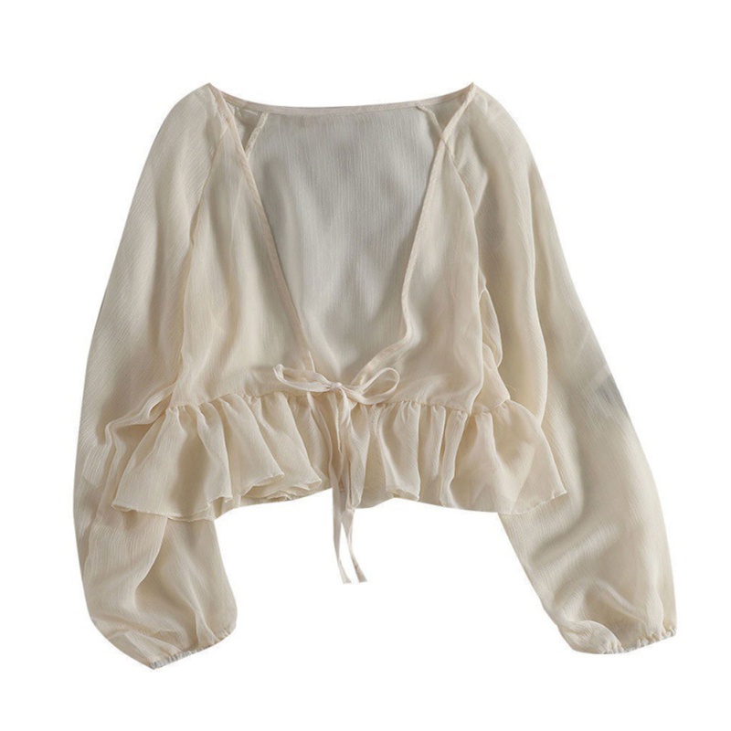 Áo Cardigan Tay Dài Phồng Vải Chiffon Dáng Rộng Thời Trang Cho Nữ