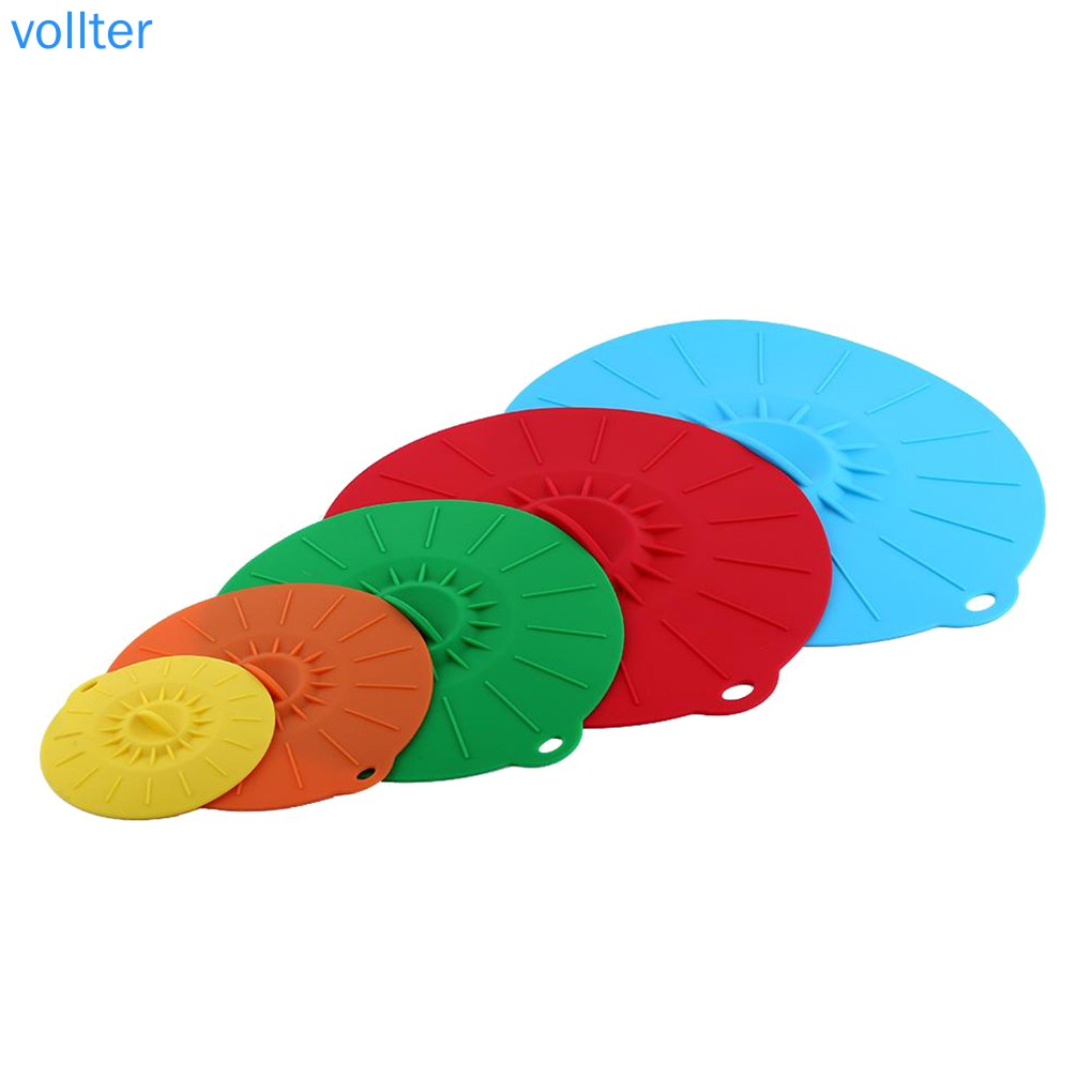 Bộ 5 nắp nồi dạng giác hút bằng silicone niêm phong bảo quản thức ăn