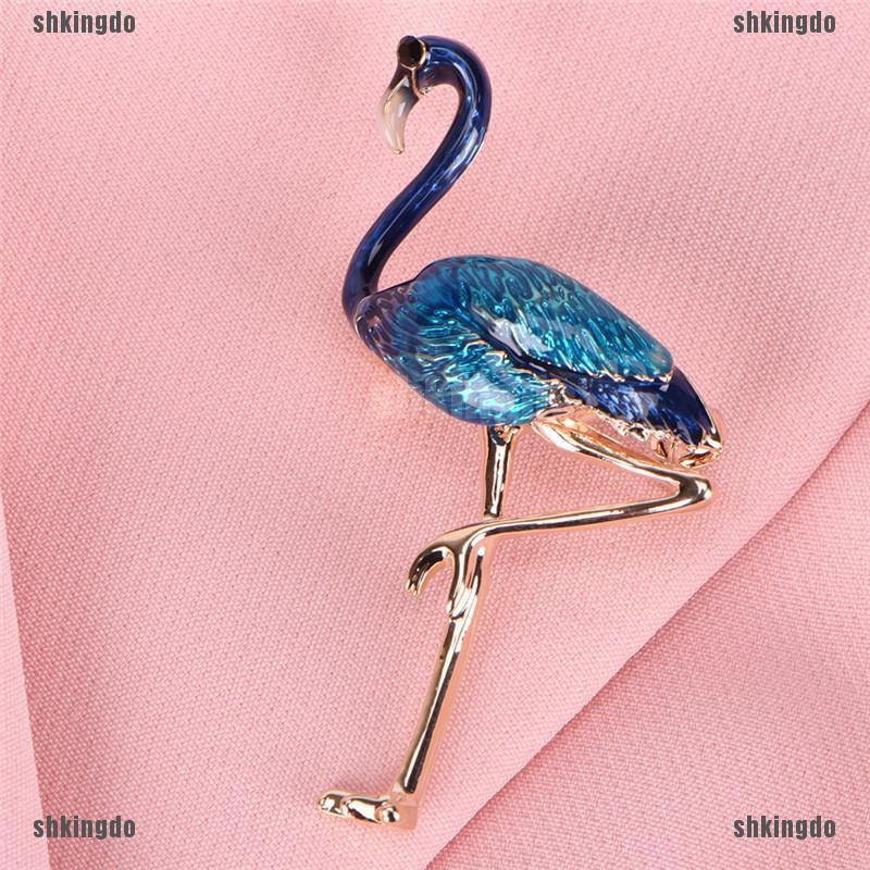 Trâm cài áo hình chim hồng hạc tráng men sang trọng