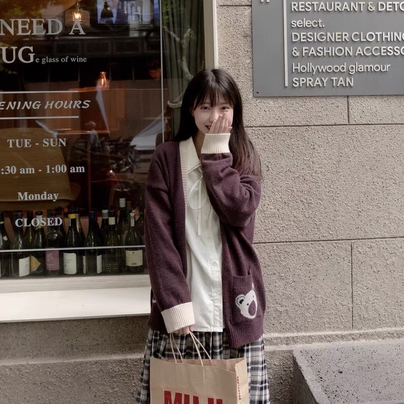 Áo Len Cardigan Túi Gấu Len Dày Form Rộng (Phù Hợp Với Nấm Lùn)