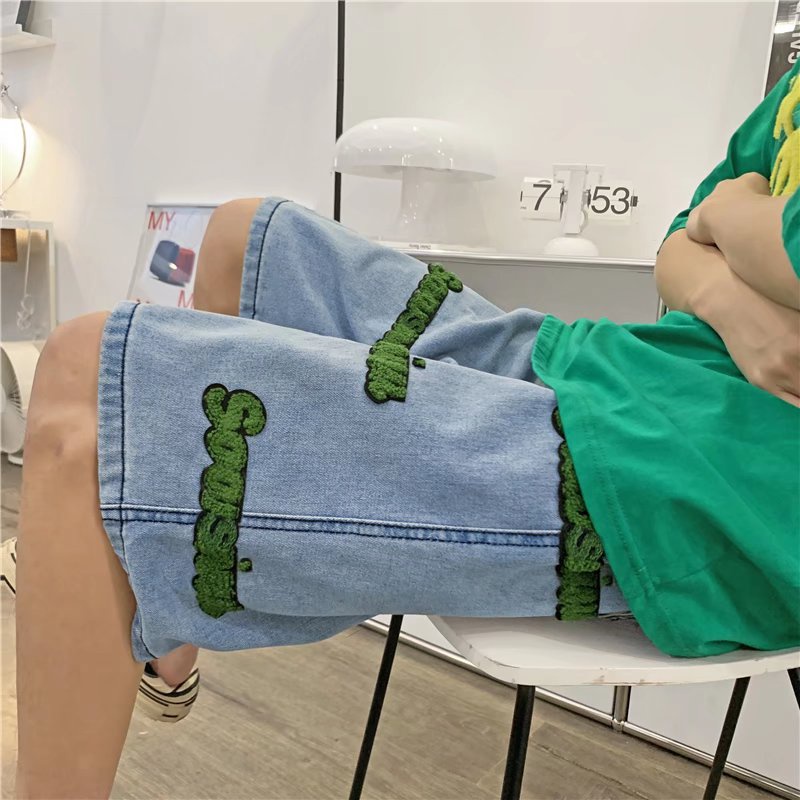 Quần Short Jean Ống Rộng Thêu Chữ Thời Trang Mùa Hè Dành Cho Nam