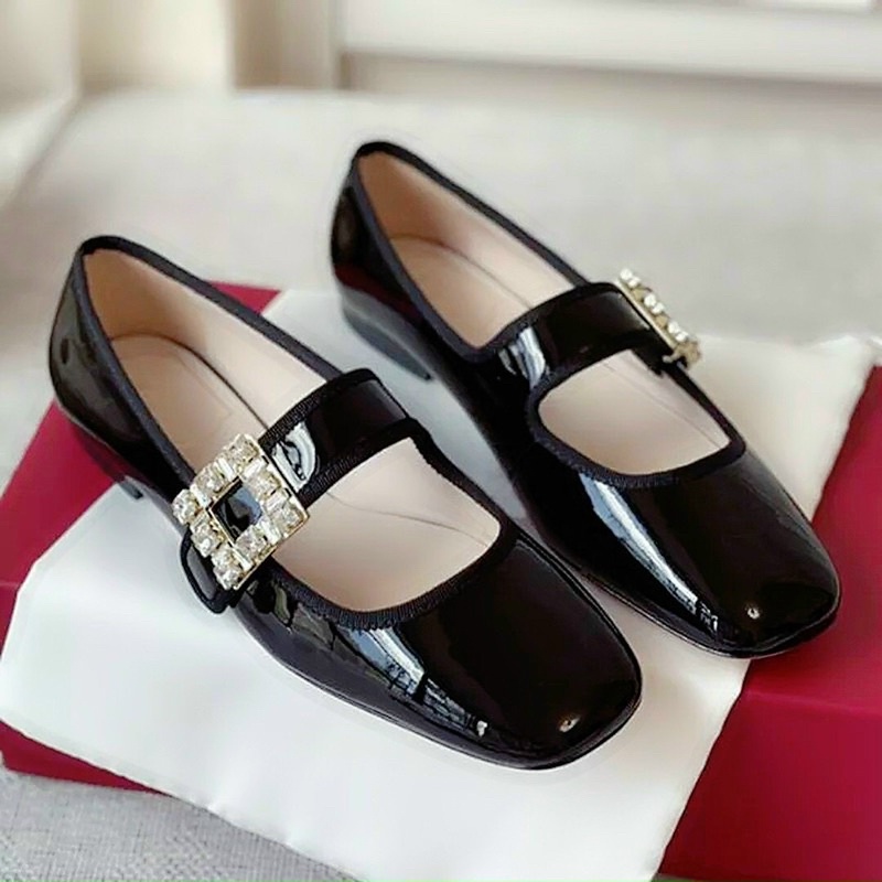 Giầy bệt quai ngang mũi vuông da bóng, giầy bupbe hàng vnxk loại 1