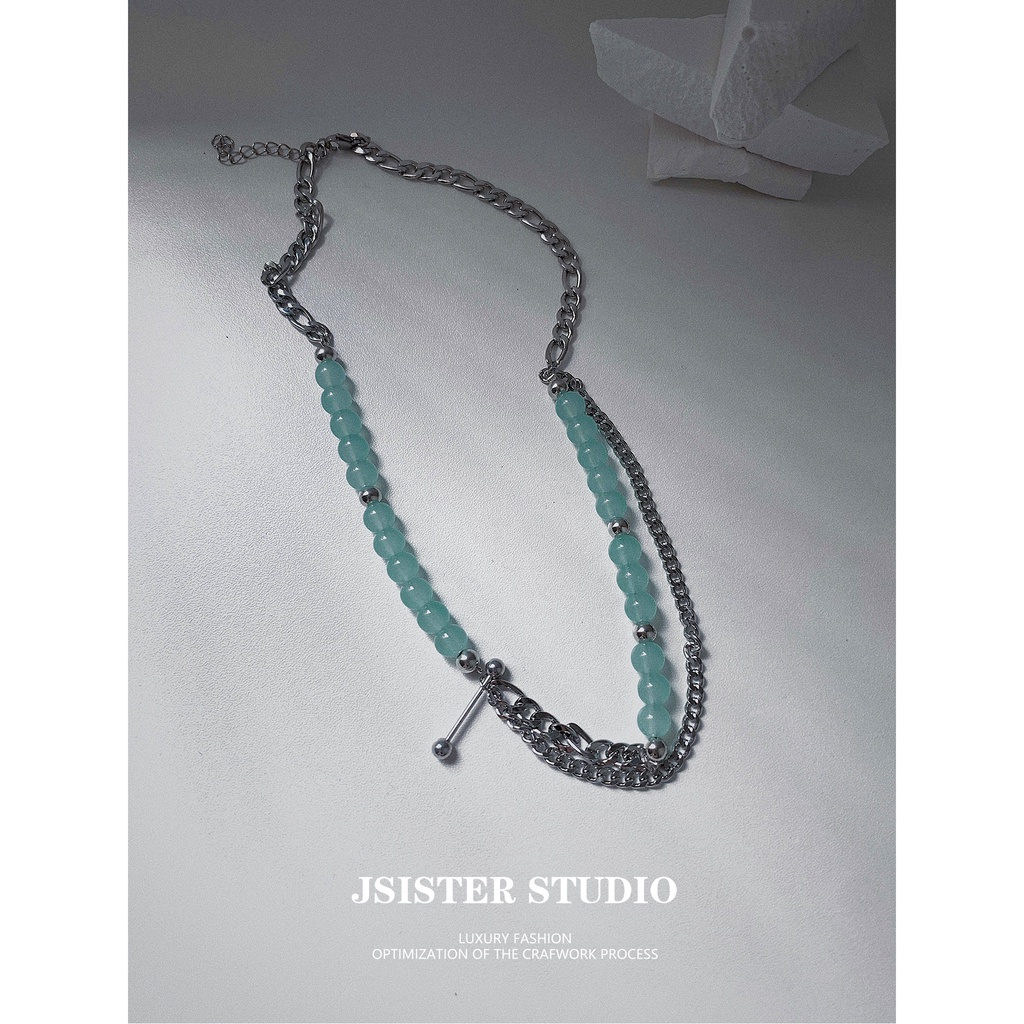 Vòng cổ Màu Xanh Bạc Hà Phong Cách Hip Hop Âu Mỹ