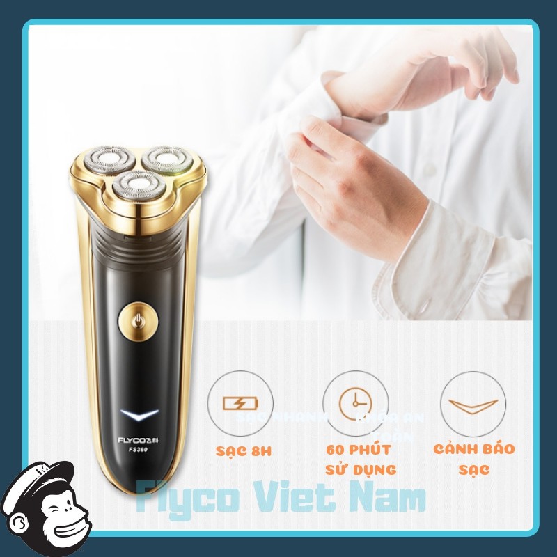 Máy Cạo Râu Nam FS360 Flyco 3 Lưỡi Dao Thông Minh - BH 24 Tháng (Hỗ Trợ Tỉa Bấm Cắt Tóc Mai+Ví Bọc) MÃ SP CM7258