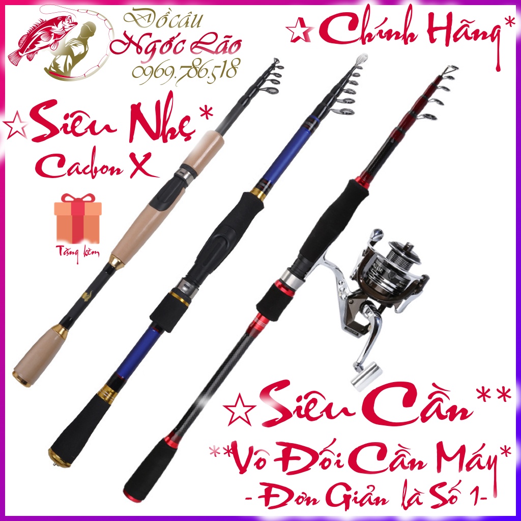 Cần Câu Máy Rút Gọn SHARK HUNTER - Carbon CAO CẤP - Cần câu cá xa bờ, lăng-xê, lure, câu rê... 1m8 2m1 2m4 2m7