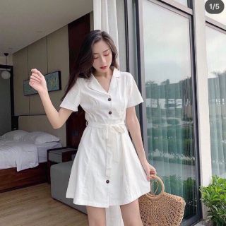 ĐẦM TRẮNG ĐŨI CỔ SƠMI CÀI NÚT