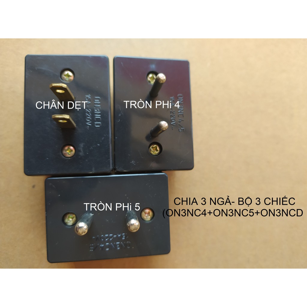 BỘ 3 Ổ cắm nối chia 3 ngả lioa (ON3NC4, ON3NC5 và ON3NCD)