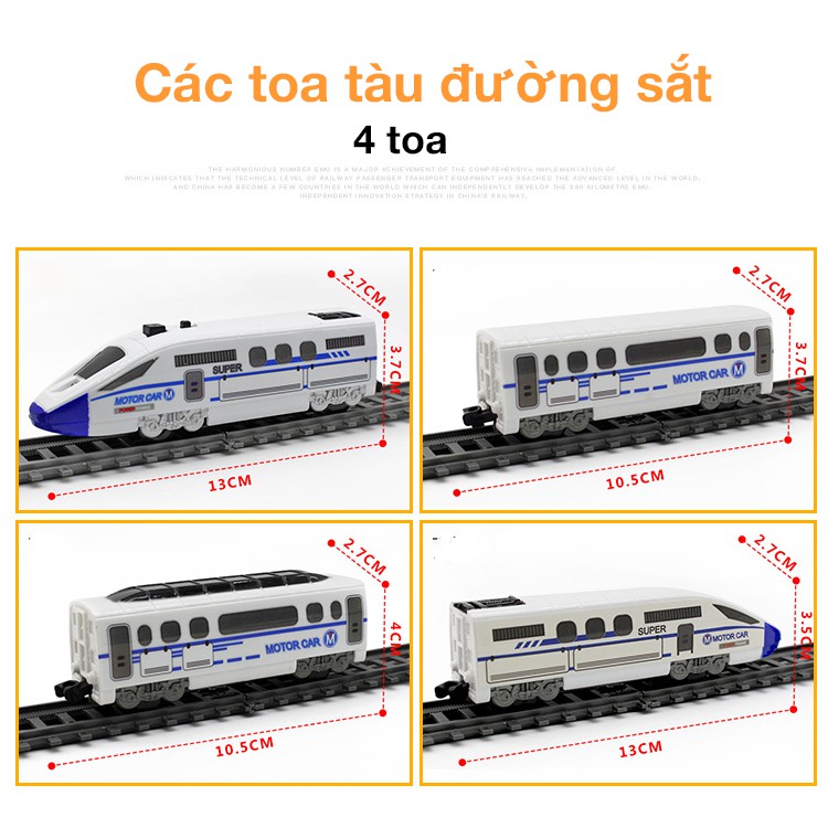 Bộ đồ chơi lắp ráp tàu cao tốc  KAVY chạy đường ray gồm nhiều chi tiết nhà, đèn báo hiệu (gồm 5 toa tàu)
