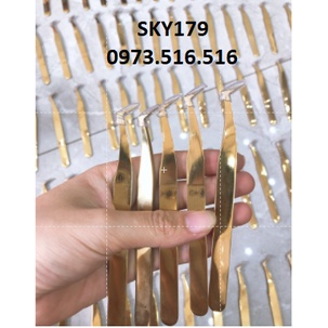 NHÍP VÀNG MŨI VUÔNG PHỦ NHÁM NANO( tặng kèm bóp da đựng nhíp) nối mi - tạo fan - dụng cụ nối mi