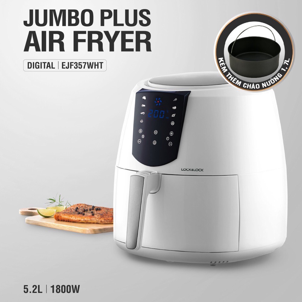 Nồi Chiên Không Dầu Jumbo Plus Air Fryer 5.2L Màu trắng EJF357WHT