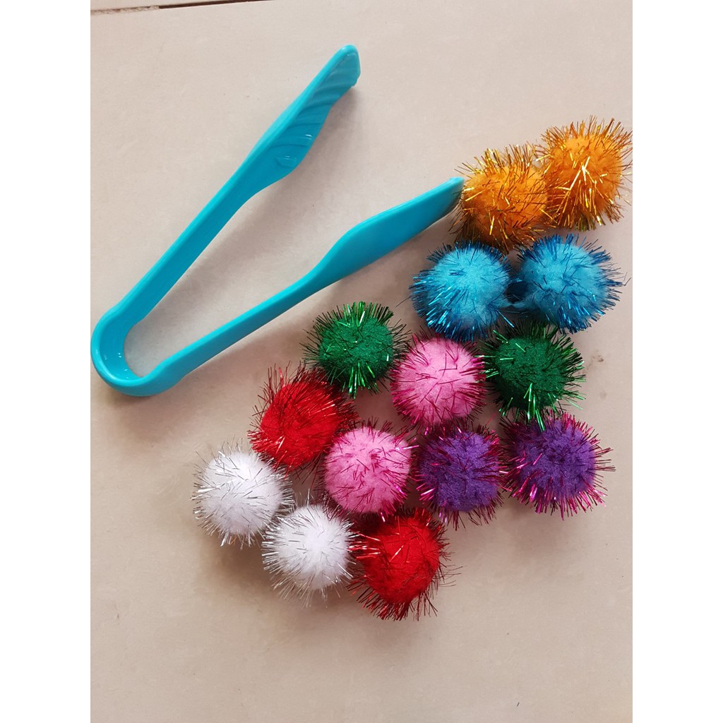 Pom Pom Cao Cấp 3cm Tặng 1 Kẹp Gắp Nhựa