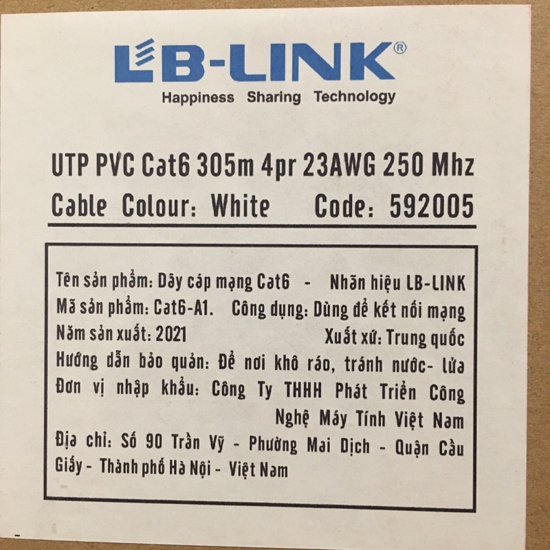 CUỘN DÂY MẠNG CAT6 LB-LINK 305m/thùng