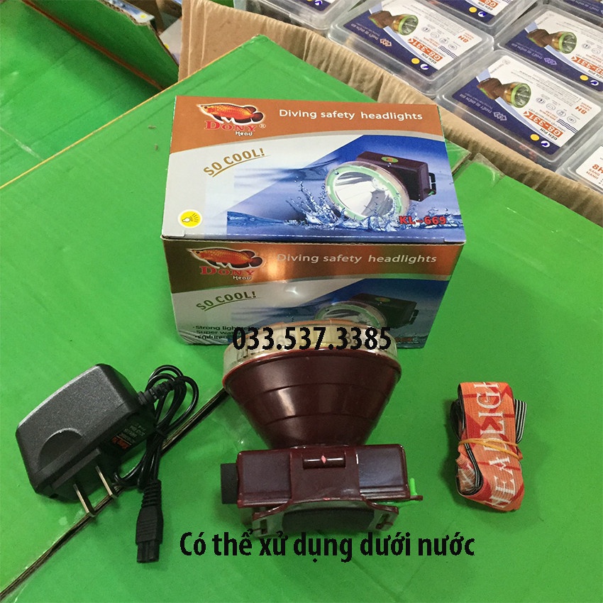 Đèn đội đầu siêu sáng, đèn pin đội đầu KL 669 chống nước, công suất 60W