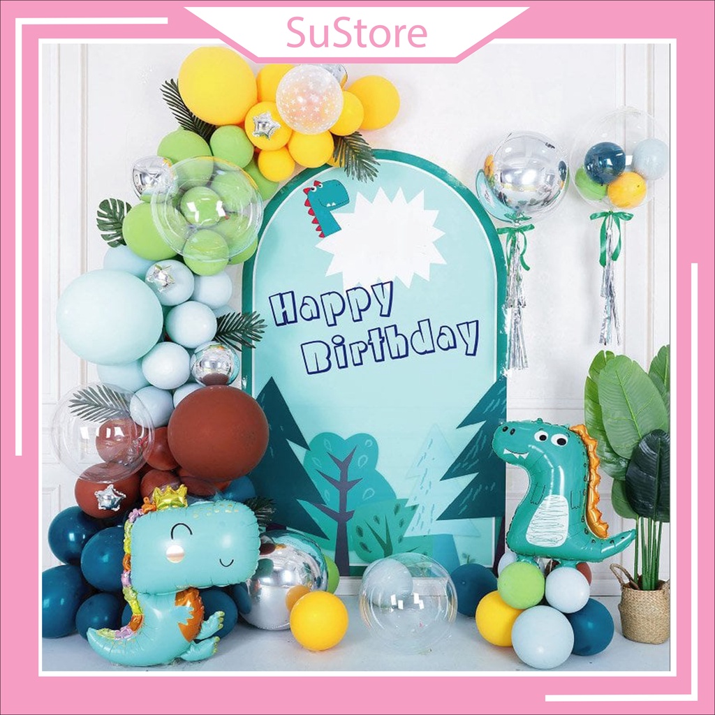 set bóng trang trí sinh nhật khủng long T32077, trang trí sinh nhật bé trai tại nhà màu xanh SuStore