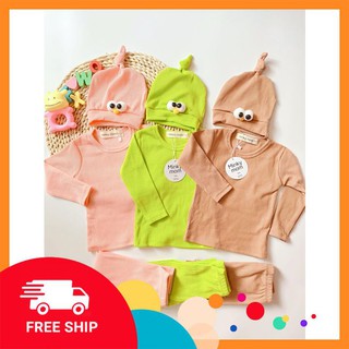 [QATE] Bộ Dài Tay Gân Tăm Kèm Mũ 2 Mắt Đáng Yêu Cho Bé (6-14kg)