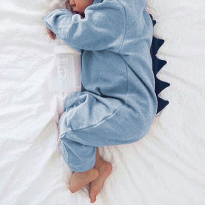 Bộ Áo Liền Quần Có Mũ In Hình Khủng Long Thời Trang Cho Bé Trai / Gái Sơ Sinh